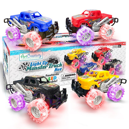 buy ArtCreativity Light Up Monster Trucks for Boys and Girls, 4-Pack Toy Truck Set in India