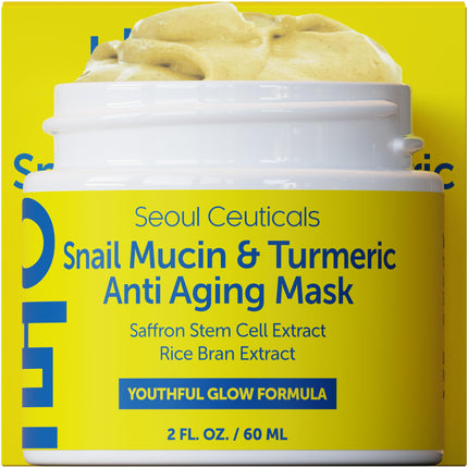 SeoulCeuticals Korean Face Mask Skin Care - Snail Mucin Turmeric Mask for Face – Cruelty Free K Beauty Anti Aging Face Mask for Healthy, Youthful Glow 2oz