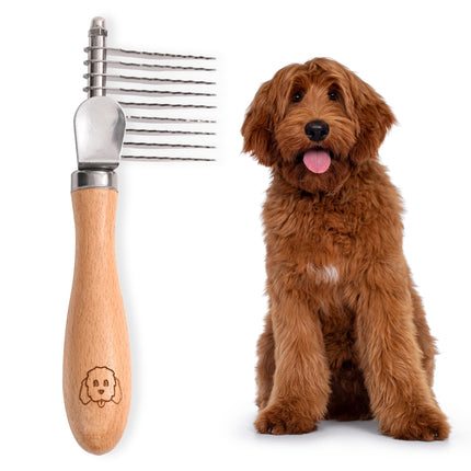 Dog Dematting Brush & Rake, Detangler Brush For Dogs, Comb Tool For Grooming, Best For Doodles, Poodles, Goldendoodles, Cats & Other Pets, Matted Fur Removal On Undercoat [We Love Doodles]