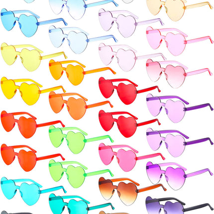 Yunsailing 30 Pcs Heart Shape Sunglasses Rimless Heart Glasses Bulk Colorful Glasses for Adults Trendy Glasses Women Eyewear (Multicolor)