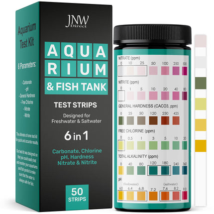 Aquarium Test Strips - 6-in-1 Aquarium Test Kit with eBook - Aquarium Water Test Kit with Quick and Accurate Fish Tank Test Strips - 50 Test Strips by JNW Direct