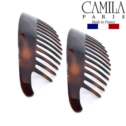 Camila Paris CP2430/2 French Hair Side Combs Tortoise Shell Interlocking Combs French Twist Hair Combs, Strong Hold Hair Clips for Women Bun Chignon Up-Do Styling Girls Hair Accessories Made in France