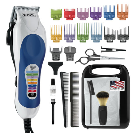 Wahl Clipper USA Color Pro Complete Haircutting Kit with Easy Color Coded Guide Combs - Corded Clipper for Hair Clipping & Grooming Men, Women, & Children - Model 79300-1001M