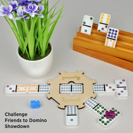 Buy Queensell Mexican Train Dominoes Set with Wooden Hub, Domino Tile Board Games - Double 12 Dominos Set in India