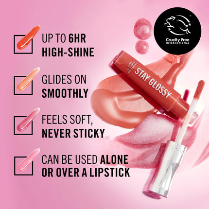 Rimmel London Stay Glossy, 450 Pink About It, Lip Gloss, Non-Sticky, Cruelty-Free, Color and Shine, Up To 6-Hour Wear, Precise Applicator, 0.18oz