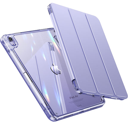 INFILAND Compatible with iPad Air 6th Generation Case 11 inch, iPad Air 5th/4th Generation Case 2020 10.9 inch with Crystal Clear Back & Frame [ Anti-Yellowing ] with Pencil Holder English Lavender