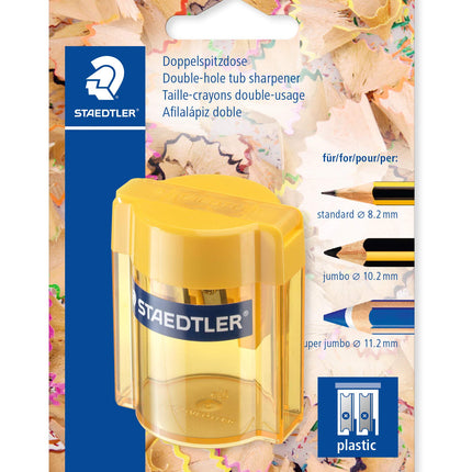 Staedtler 513 – Blister Pack 1 Plastic Pencil Sharpener 2 Uses with Transparent Container Assorted Colours