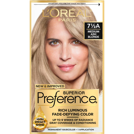 Buy L'Oreal Paris Superior Preference Fade-Defying + Shine Permanent Hair Color, 7.5A Medium Ash Blonde, Pack of 1, Hair Dye in India India