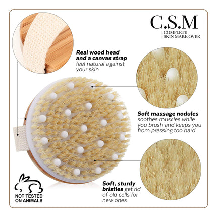 Buy CSM Dry Body Brush - Natural Bristle Exfoliating Brush for Skin Renewal, Lymphatic Support and Circu in India