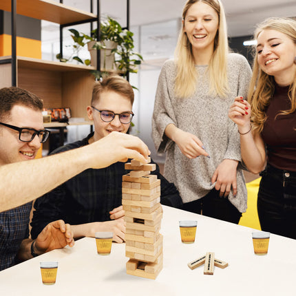 buy ArtCreativity Tumbling Tower Drinking Game with 4 Glasses & 60 Wooden Blocks in India