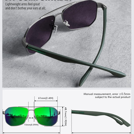 LUENX Aviator Sunglasses for Men Driving Square Polarized Polygon Lens - UV 400 Protection with Accessories(Mirror Green Lens)