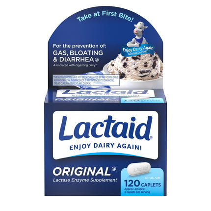 Buy Lactaid Original Strength Lactose Intolerance Relief Caplets with Natural Lactase Enzyme, 120 ct in India India