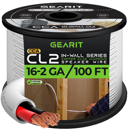 buyGearIT 16/2 Speaker Wire (100 Feet) 16 Gauge (Copper Clad Aluminum) - Fire Safety in Wall Rated Audio Speaker Wire Cable / CL2 Rated / 2 Conductors - CCA, 100ft in india