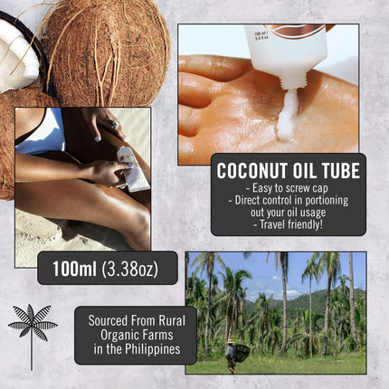 Organic Coconut Oil for Hair, Skin – Raw Extra Virgin Coconut Oil - Pure Unrefined Cold Pressed Oil with MCTs for Body Care or Haircare, Hair Growth, Aceite de Coco Organico, Baby, Dogs, Pets 100ml