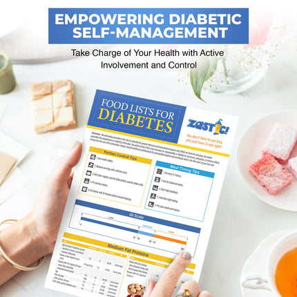 Zastic! Laminated 8.5"x11" Diabetes Food Chart & Meal Planner for Diabetics - 345 Grocery Foods List - Diabetic Food List Planner Chart w/Serving Size, Carbs, Calories, and Glycemic Index
