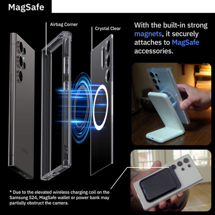 JIC AirGuard Magnetic Series - for Samsung Galaxy S24 Ultra Case - [Built-in Magnets for Magsafe] [Strong and Secure] - Protective Phone Cover - Crystal Clear (2024)
