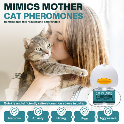 Cat Calming Diffuser 4 in 1 Multicat Calming Pheromones Diffusers Relief Stress Anxiety Fighting Scratching 60 Days Calm Relaxing Pheromone for Cats kit 48ml Refill Fits All Common Diffuser Plug In