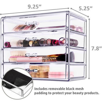 Sorbus Makeup Organizer - 4 Drawer Acrylic Make Up Organizers and Storage for Cosmetics, Jewelry, Beauty Supplies, Clear Makeup Organizer for Vanity, Girl's Room, College Dorm, Counter, Bathroom-Sinks