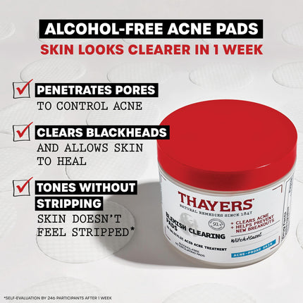 Thayers Blemish Clearing Toner Pads with Salicylic Acid, Soothing Acne Treatment Face Pads, 60 Ct (Packaging May Vary)