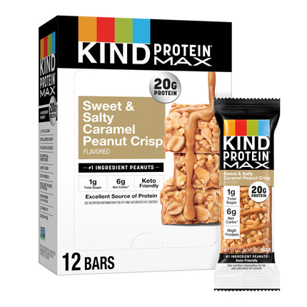 Buy KIND Protein MAX Sweet & Salty Caramel Peanut Crisp Snack Bars, Keto Friendly, 20g Protein, 12 Count in India