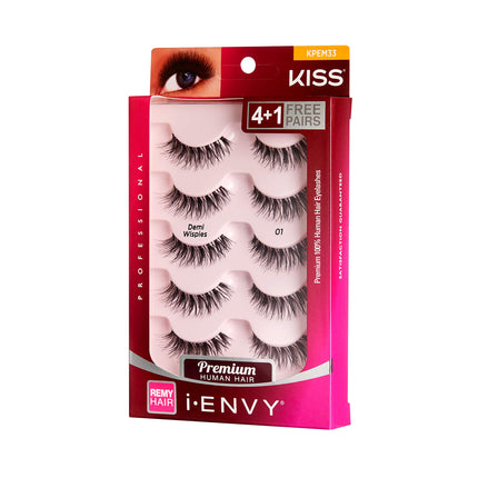 i-ENVY 5 Pairs Demi Wispies False Lashes Multi Pack Natural Look Premium 100% Human Hair Fluffy Eyelashes, Volume & Curl, Lightweight, Comfortable, Reusable