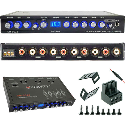 buy Gravity EQ15 1/2 Din Five Equalization Bands Car Audio Equalizer EQ Front, Rear +Master Volume Control with up to 9 Volts RMS of Output/Three Stereo RCA Output in India