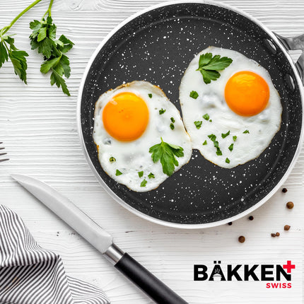 Bakken- Swiss 2-Piece Mini Nonstick Egg Pan & Omelet Pan – Egg Pan [5.5''] with Marble Coating Non-Stick, Skillet, Eco-Friendly –for Eggs Pancakes, for All Stoves - Non Toxic