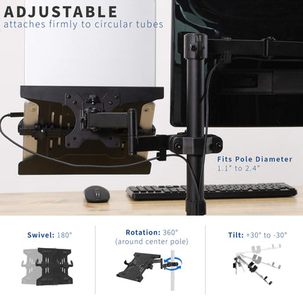 buy VIVO Steel Universal Full Motion Pole Mount Laptop Holder Arm with Removable 75mm and 100mm VESA Plate, Fits 10 to 15.6 inch Laptops, Black in india