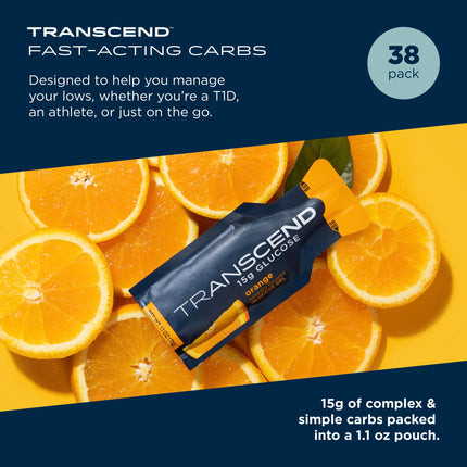 Buy Transcend Foods Orange Gel (1.1 oz, Pack of 38) Fast-Acting Carb Gel Orange Flavor in India.