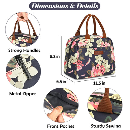 LOKASS Lunch Bag Women Insulated Lunch Box Water-resistant Lunch Tote Thermal Lunch Cooler Soft Liner Lunch Bags for Lady Adults Work/Picnic/Beach/Fishing (Peony)