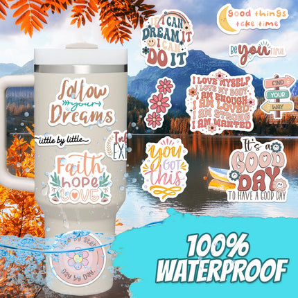 300PCS Motivational Stickers for Vision Board Water Bottles Laptops, Inspirational Quote Waterproof Vinyl for Journals Cups, Affirmation Boho Stickers for Women Holographic