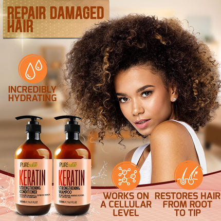 Keratin Shampoo and Conditioner Set - Sulfate and Paraben Free Treatment for Dry Hair - Anti Frizz, Collagen Enriched Formula for Curly or Damaged Hair - Safe for Men and Women with Color Treated Hair