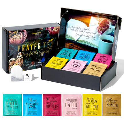 Thoughtfully Gourmet, Tea Affirmations Christian Prayer Gift Set, Includes 6 Flavours of Tea with Bible Verses from Psalms and Other Books to Rejoice, Pack of 90
