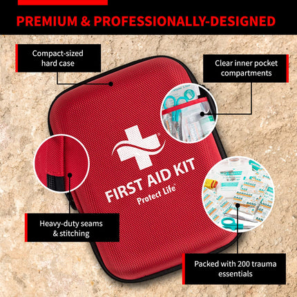 Protect Life Scar Therapy First Aid Kit for Home/Businesses | HSA/FSA Eligible Emergency Scar Therapy Kit | Hiking, Camping & Travel First Aid Kit for Car | Small Survival Medical Kit (200 Piece)