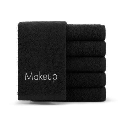 Arkwright Makeup Remover Wash Cloth - (Pack of 6) 100% Cotton Soft Quick Dry Fingertip Face Towel Washcloths for Hand and Make Up, 11 x 17 in, Black