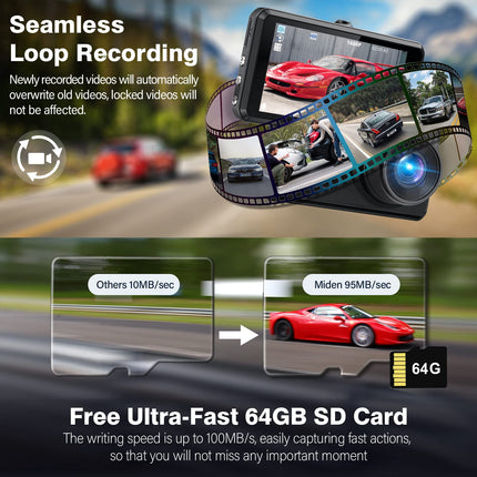 Buy Miden S7 2.5K Dash Cam Front and Rear, 64G SD Card, 1600P+1080P FHD Dual Dash Camera for Cars, 176Â in India