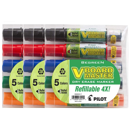 Pilot V Board Master Refillable Dry Erase Markers, Bullet Tip, Assorted Ink Colors, 15-Pack (43921)