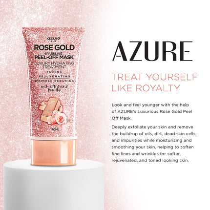 AZURE Rose Gold Hydrating Peel Off Face Mask- Dermatologist Tested - Anti Aging, Toning & Rejuvenating - Removes Blackheads, Dirt & Oils - Real 24K Gold & Rose Hip Oil - 5.07 fl.oz.