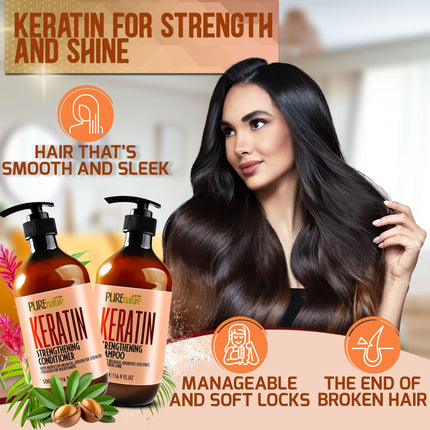 Keratin Shampoo and Conditioner Set - Sulfate and Paraben Free Treatment for Dry Hair - Anti Frizz, Collagen Enriched Formula for Curly or Damaged Hair - Safe for Men and Women with Color Treated Hair