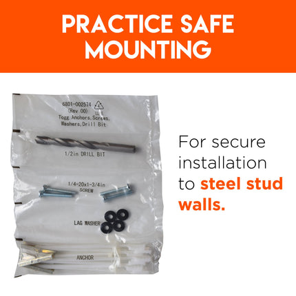 Steel Stud TV Mounting Kit for Tilt & Low Profile TV Mounts - includes 4 Snaptoggle Anchors, Steel Drill Bit and TV Mounting Hardware