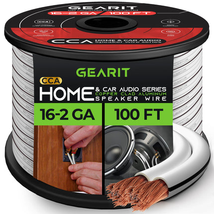 16AWG Speaker Wire, GearIT Pro Series 16 Gauge Speaker Wire Cable (100 Feet / 30.48 Meters) Great Use for Home Theater Speakers and Car Speakers, White