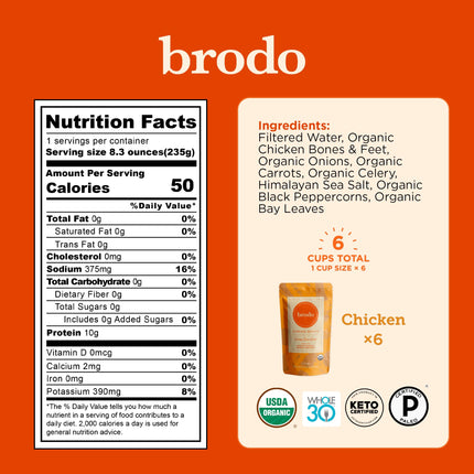 Buy Brodo Organic Broth in India | Nutrient-Dense Chef-Crafted Bone Broth in Single Serving Pouches | No Preservatives | 6x 8oz