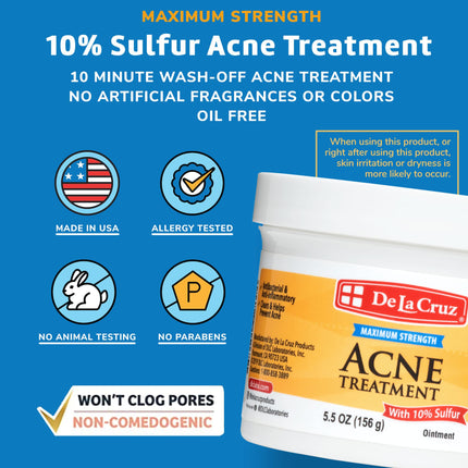 De La Cruz Sulfur Ointment - Cystic Acne Treatment for Face and Body - Daily 10 Min Spot Treatment Mask - Safe and Effective Game Changing Hormonal Acne Treatment That Clears Up Pimples 5.5 OZ.