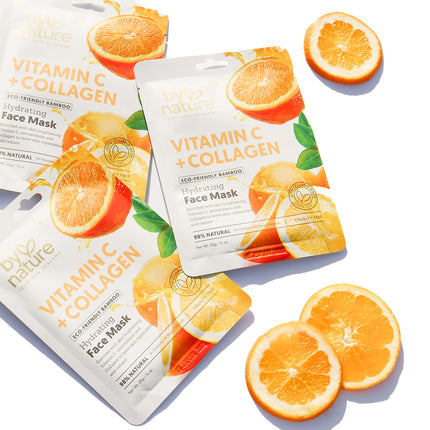 4pk Vitamin C + Collagen Hydrating Face Masks - Premium Face Mask Skin Care That Leaves Skin Replenished & Radiant - Moisturizing, Nutrient-Rich Sheet Masks for Face Promoting Elasticity & Firmness