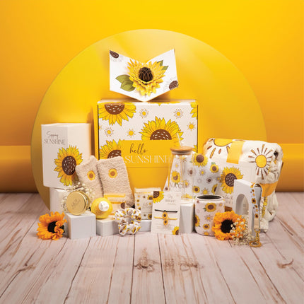 The Love Crate Co Sunflower Gifts for Women, 15pc Custom Gift Box for Women. Get Well Soon Gift Baskets for Women, You Are My Sunshine Gifts, Care Package For Women Thinking of You, Wellness Gifts.