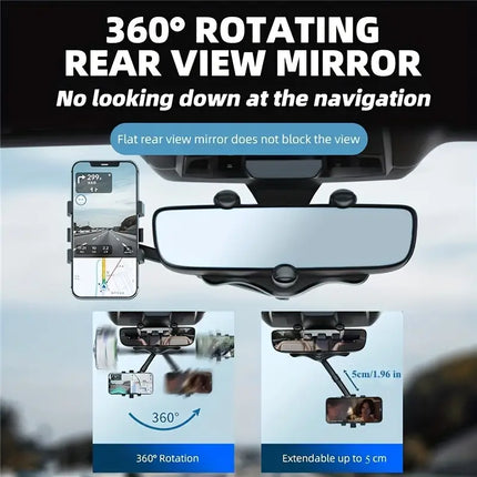 360 Degree Rotatable Rear View Mirror Phone Mount