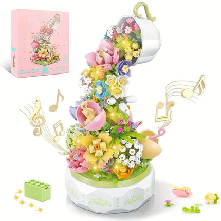 575pcs Building Blocks Teacup Flower Lantern Music Box - Perfect Gift for All Occasions