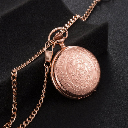 Hicarer Quartz Pocket Watch for Men with Black Dial and Chain Vintage Roman Numerals Christmas Gifts Birthday (Rose Gold)
