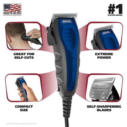 Wahl USA Self Cut Compact Corded Clipper Personal Haircutting Kit with Adjustable Taper Lever, and 12 Hair Clipper Guards for Clipping, Trimming & Personal Grooming – Model 79467