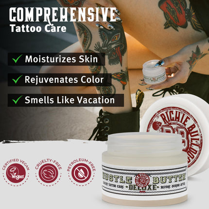Hustle Butter Tattoo Aftercare Travel Size Tattoo Balm, For New & Older Tattoos - Safe While Healing - Vegan Tattoo Lotion No-Petroleum Essential Tattoo Supplies